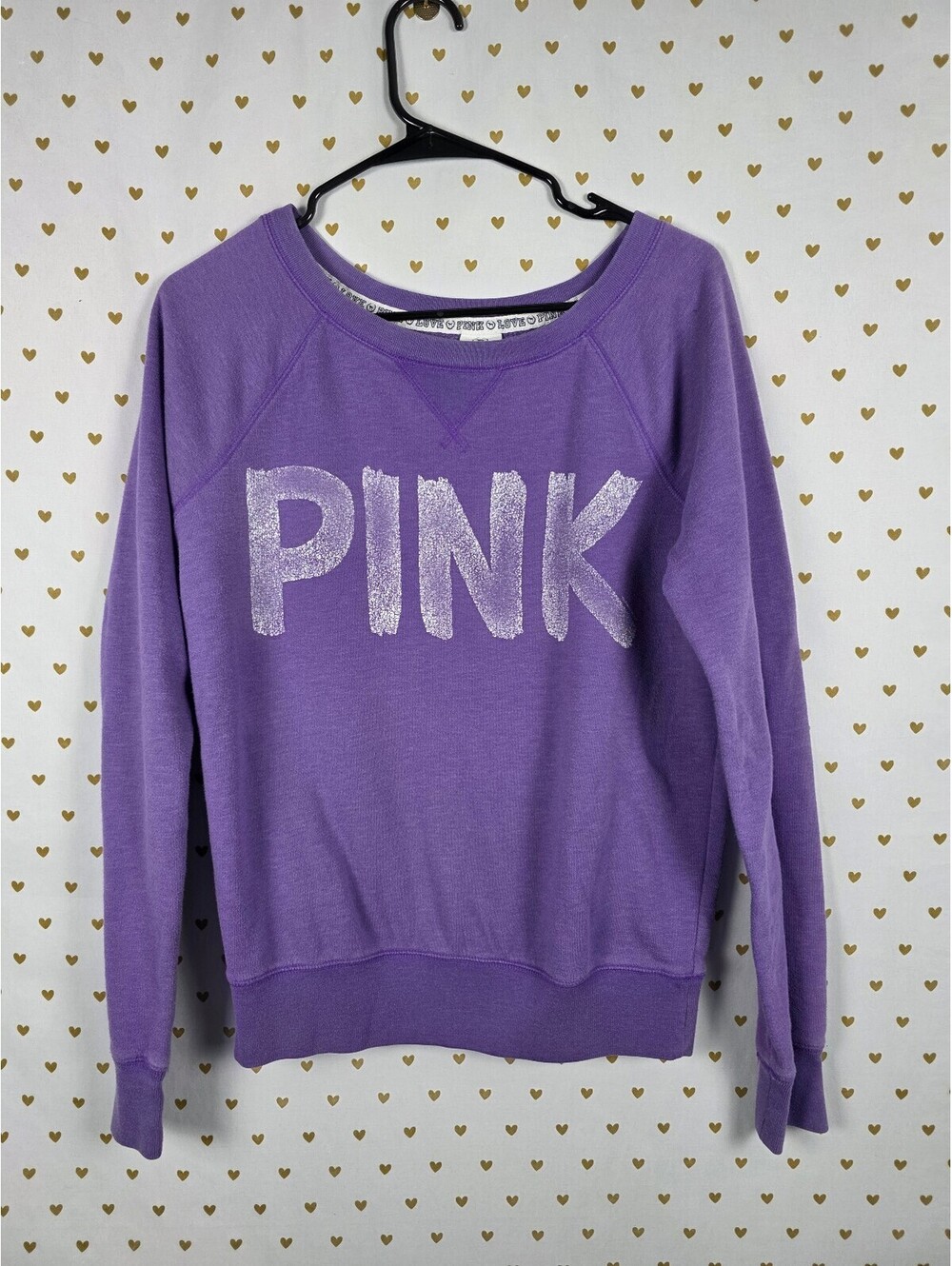 Victorias Secret Pink Vintage Logo Crew Sweater Shirt Purple Medium